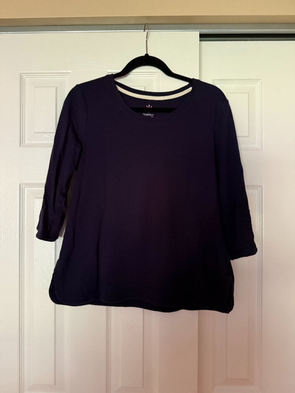 Isaac Mizrahi Live Essentials Navy 3/4 Sleeve Cotton Top M